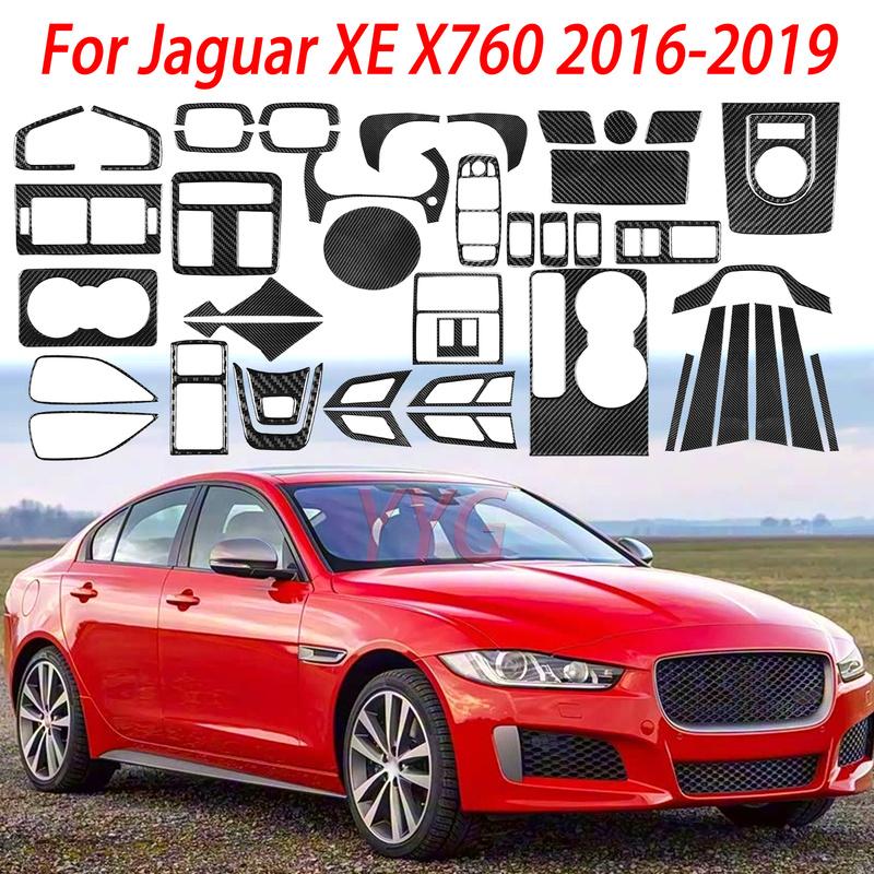 Carbon Fiber Sticker For Jaguar XE X760 2016- Steering Wheel Button Cover Console Gear Shift Panel Car Interior Accessories