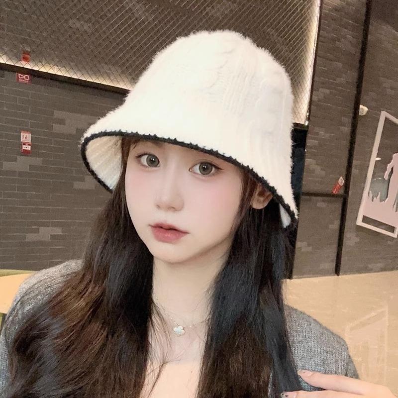 

Вязаная панама большого размера, женская шляпа, осенне-зимняя панама, однотонная, для маленькой зимней леди M（56-58cm）