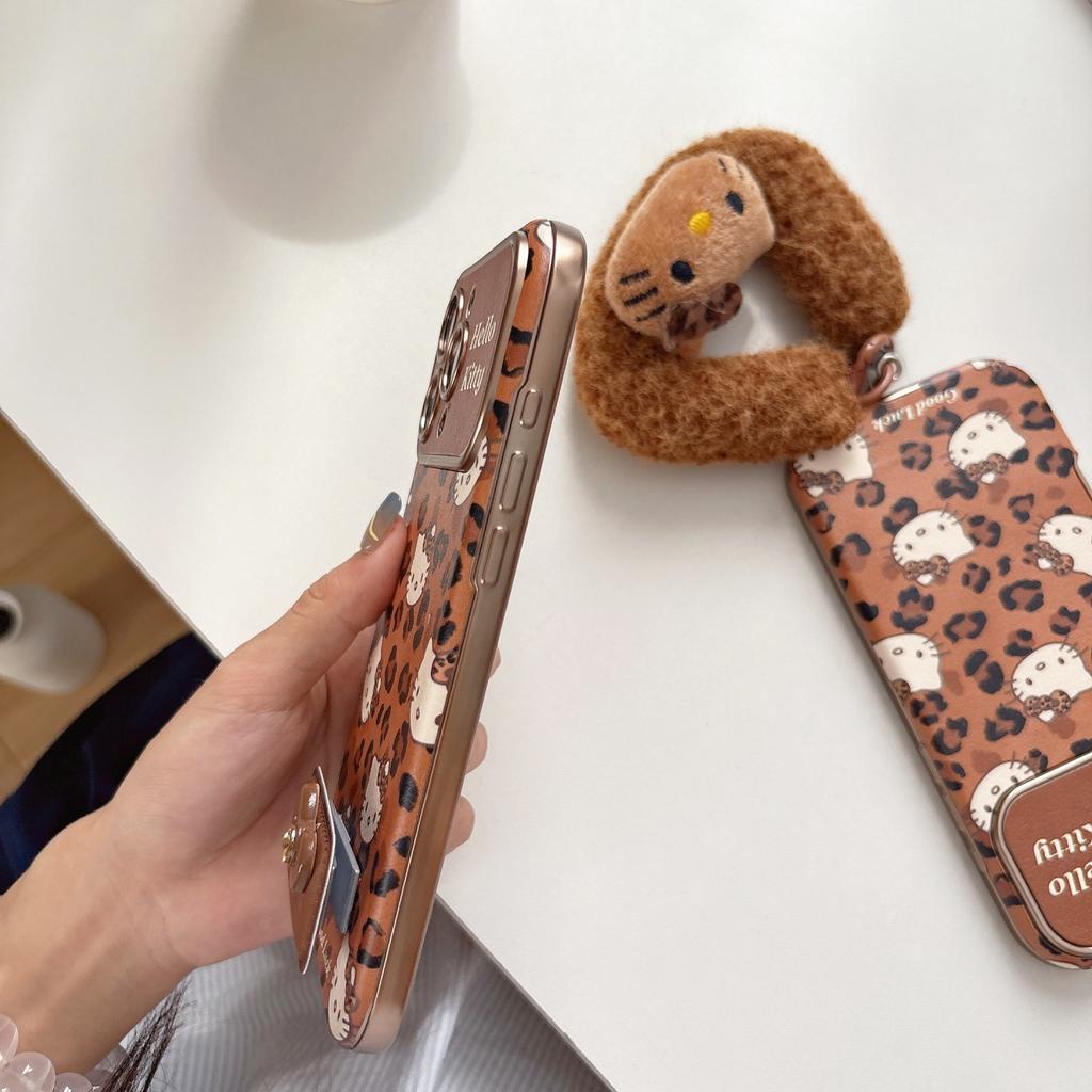Leopard print full screen KT cat suitable for iPhone17promax protective case Apple 16 Pro mobile phone case 15/14 cute