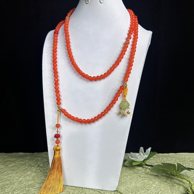 Fresh Ancient-Style Peace Buckle Necklace,New Tassel Beaded Long Crossbody Chain,Retro Jewelry For Women, Daily Accessory