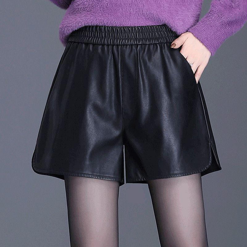 

Women s PU Leather High-Waist A-Line Shorts for Autumn/Winter 2026 – Loose, Wide-Leg Design with Elastic Waist. S Waist 63.3cm for 40-45kg
