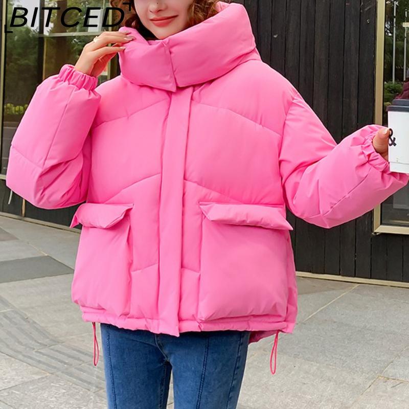 BITCED Women's Loose-Fit Puffer Jacket with Hood - Short-Length Thickened Winter Coat