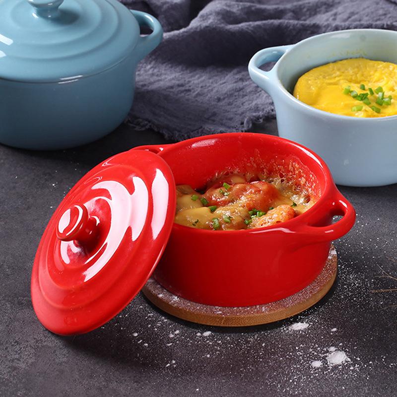 Einfache zweihändige abgedeckte Backschüssel Kuchenschüssel Kinderschüssel für Reis Kleiner Suppentopf Suppenschüssel Eintopfbecher Frühstück gedämpfte Eierpudding Schüssel