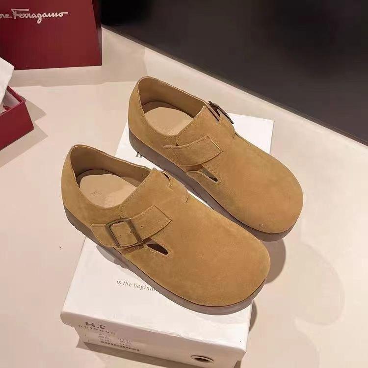 

Soft-soled Birkenstocks spring new Japanese retro single shoes casual Birkenstocks Doudou shoes 39 верблюд