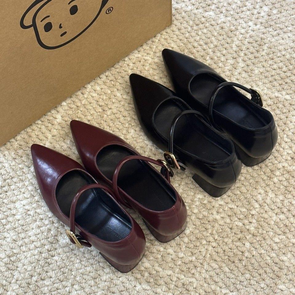 Mary Jane shoes women's 2025 early spring new French retro niche design sense one word with light mouth thick heel single shoes