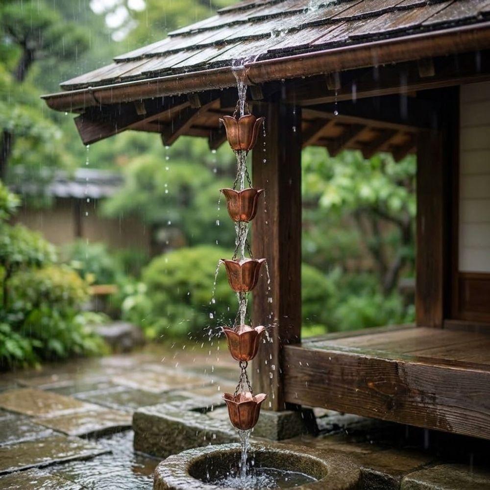 7 Cups Metal Tulip Rain Chain Japanese Style Water Drainage Chain Rain Chain for Gutters Landscape