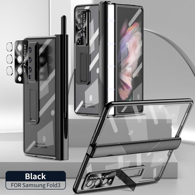 With S Pen Plating Clear Magnetic Case For Samsung Galaxy Z Fold 4 5G Kickstand 360 Full Screen Protector Phone Cover Z Fold 3