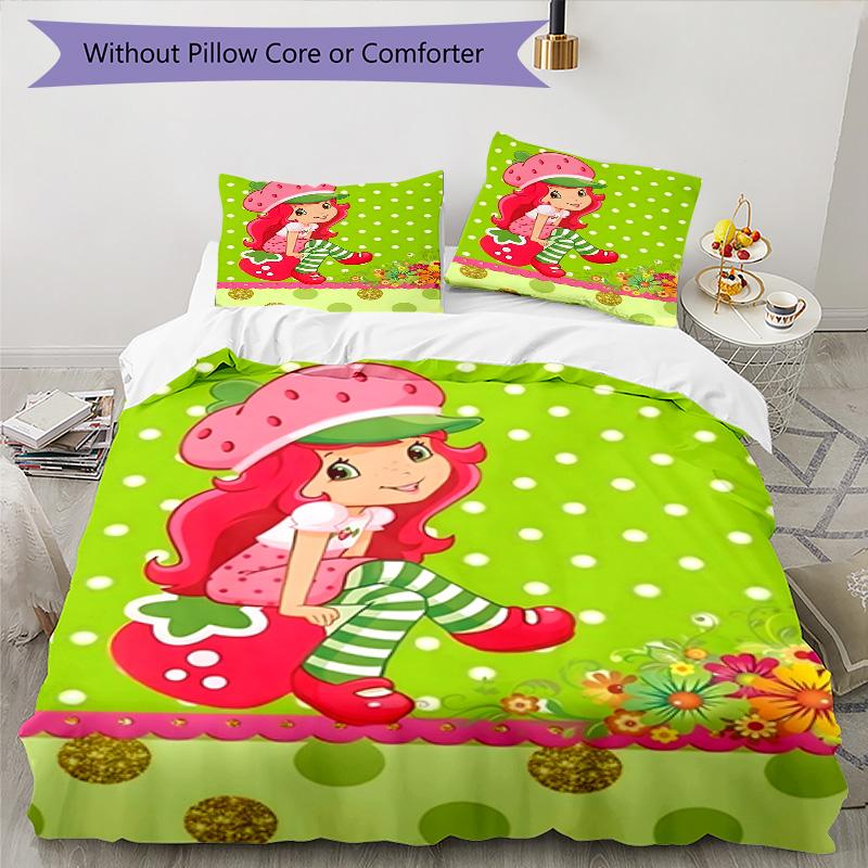 3pcs Princess Strawberry11 Design Cover Set - HD Printed Bedding with 1 Cover and 2 Pillowcases - Perfect for Home and Dorm Decor