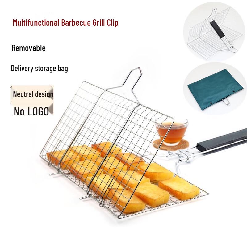 Detachable Stainless Steel BBQ Grill Net & Clamp