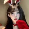Bookworm Bunny Ear Headband for Christmas Cosplay Parties, Red and White, Cute Bunny Girl Headband with Fluffy Ears, Costume Accessory for Adults and