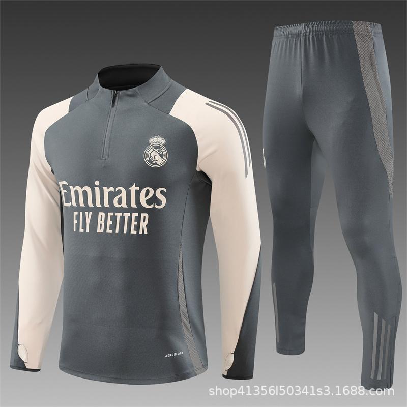 Maglia da Allenamento da Calcio Real Madrid a Maniche Lunghe Mezza Zip Tuta per Adulti e Bambini Stampa Maglia Mbappe