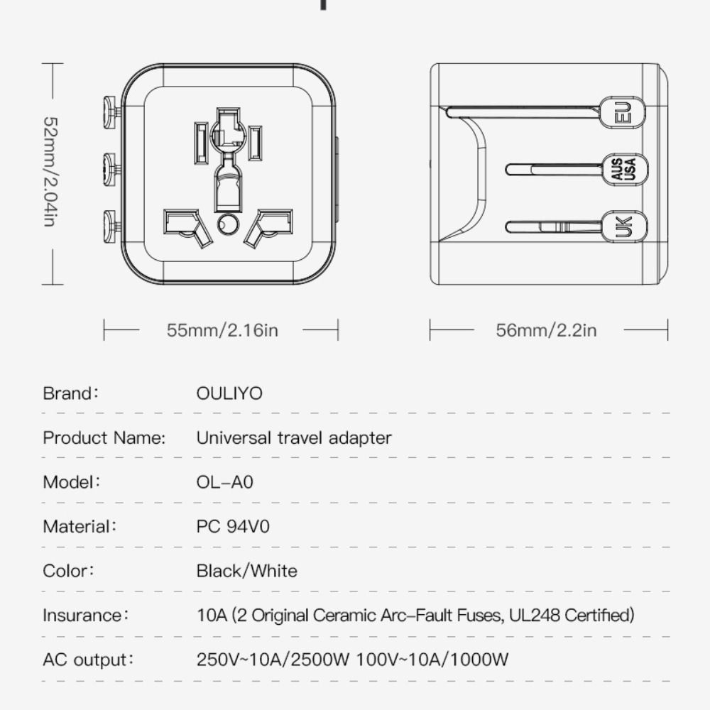 EU/UK/AUS/US/THA Universal Travel Plug Adapter Mini Portable All-in-one Charger Adapter Lightweight Durable