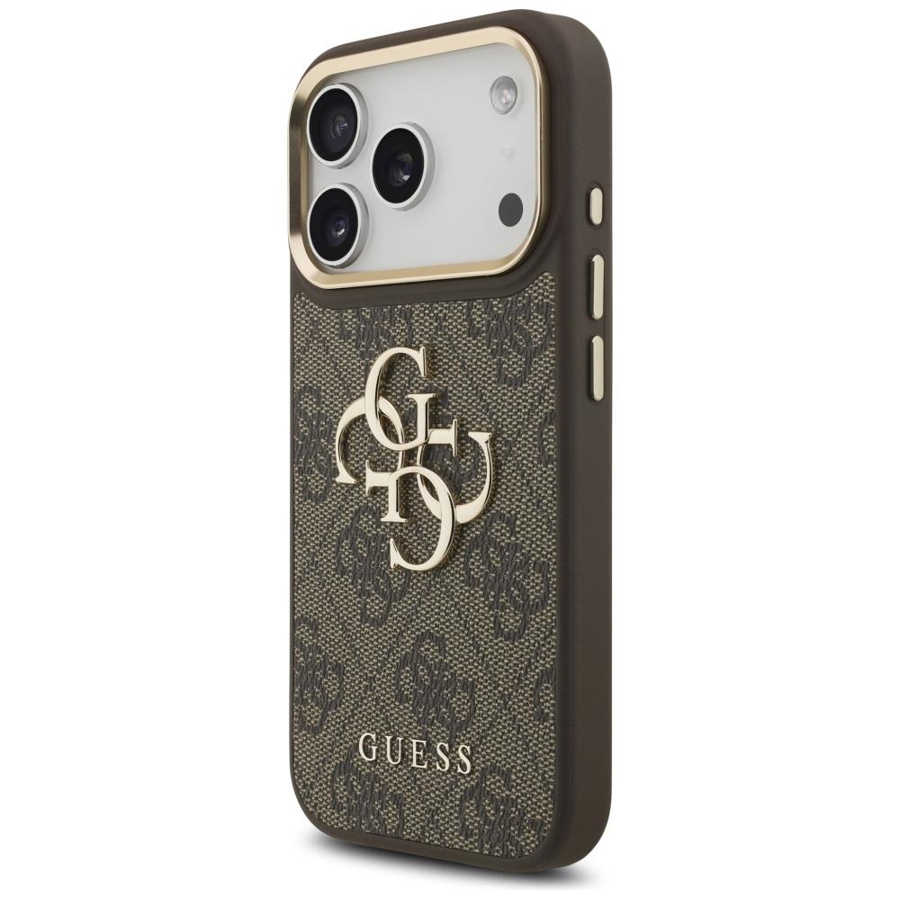 Guess 4G Big 4G Classic Logo BigStrap Metal Buttons Case for iPhone 17 Pro Brown