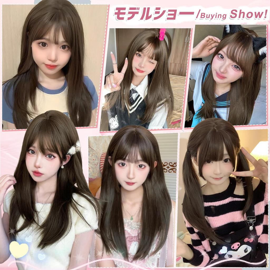 FORCUTEU Wig Long Brown Straight Full Wig Natural Heat Resistant Casual Included Women's Net/Comb