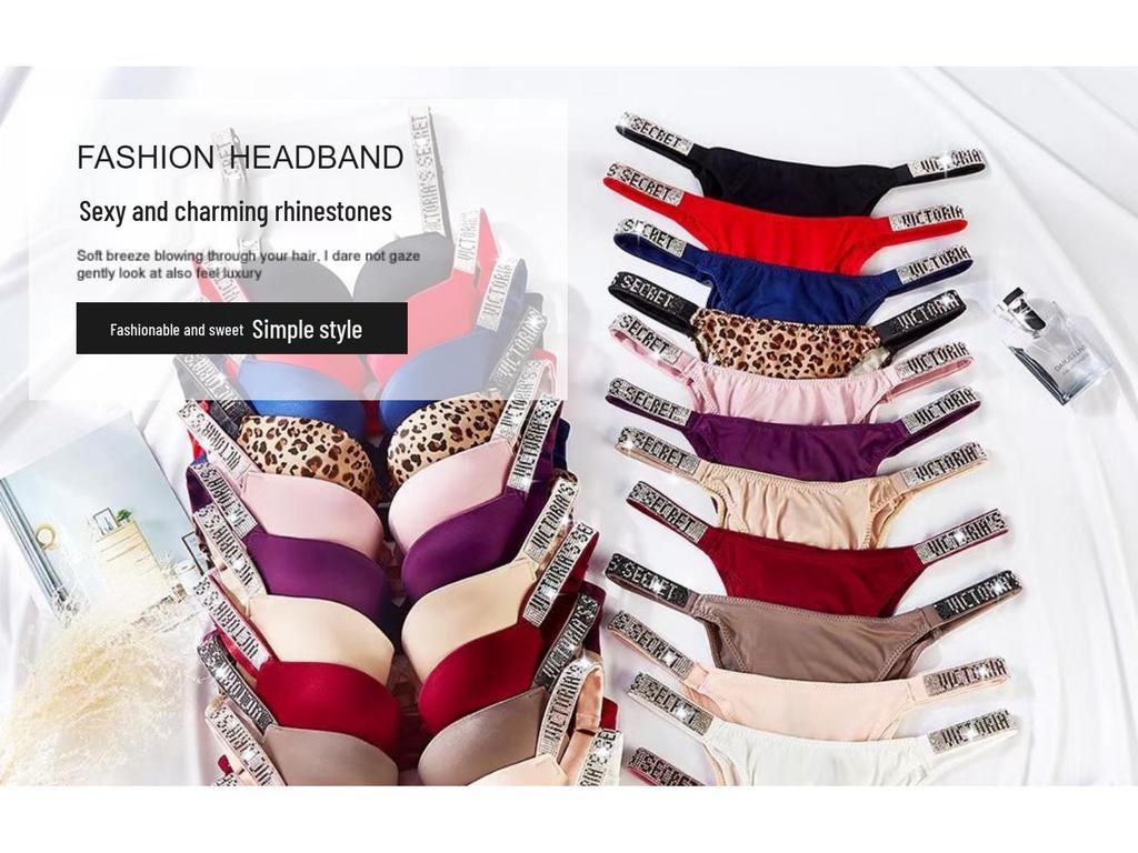 Plus Size European & American Light Luxury Diamond Strap Push-Up Bra & High Cut Panty Set