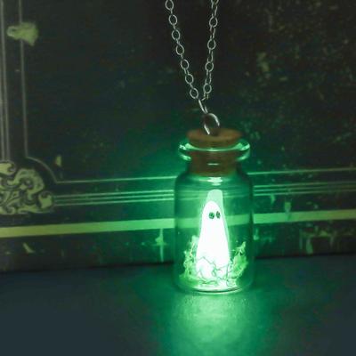 Ghost Necklace Glow-in-the-Dark Ghost In Bottle Pendant Necklace And Earrings Mini Ghost Ring Halloween Jewelry for Women Men