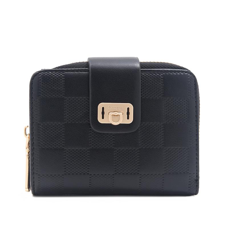 

Кошелек Zero Wallet из искусственной кожи с пряжкой в клетку, складной, расширяемый, короткий чёрный