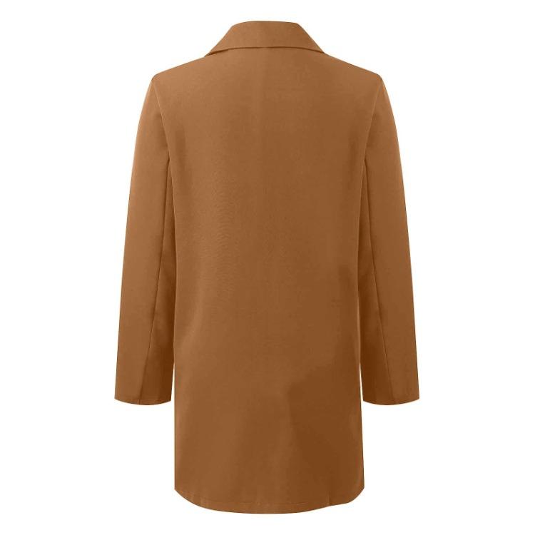 Fashion Casual Loose Breasted Long Solid Woolen Medium Outerwear Women Color Coat