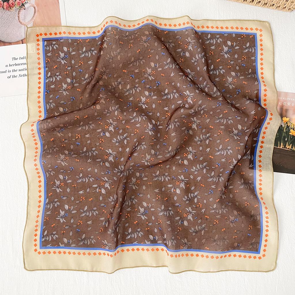 Retro Floral Cotton and Linen Small Square Scarf Women's Fashion Foreign Style Multi-functional Headscarf Summer Decoration Neck Protection Silk