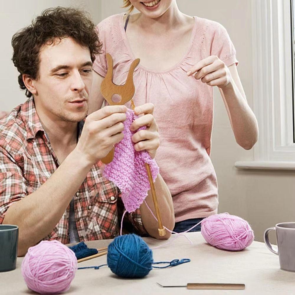 Ohnutá jehla Dřevěná pletací vidlička Ergonomická rukojeť Nástroj pro splétání šňůr DIY Háčkovací sady Dospělý