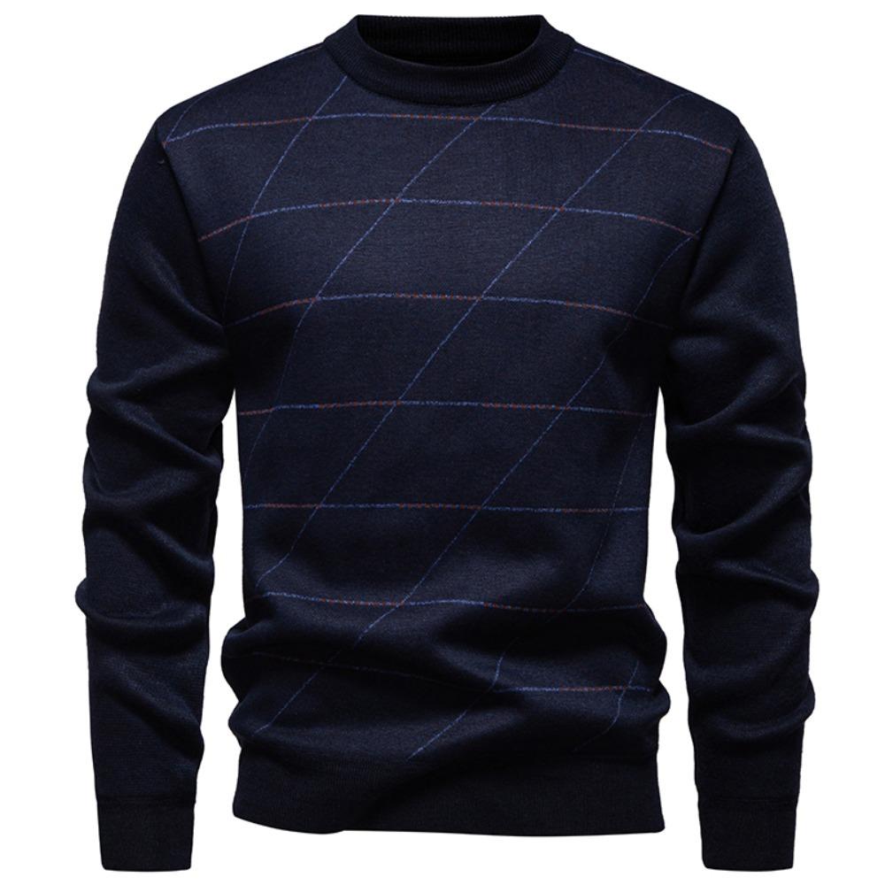 

Толстый Повседневный Теплый Вязаный Свитер с Круглым Вырезом для Мужчин на Осень и Зиму L темно-синий