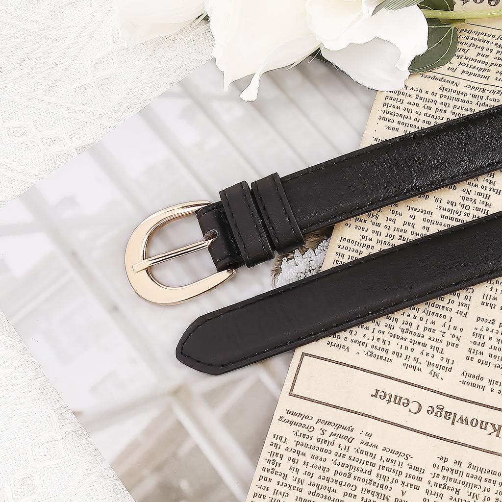 Trend Alloy Pin Buckle Casual Five-Element Imitation Leather Pu Simple Women'S Retro Thin Belt