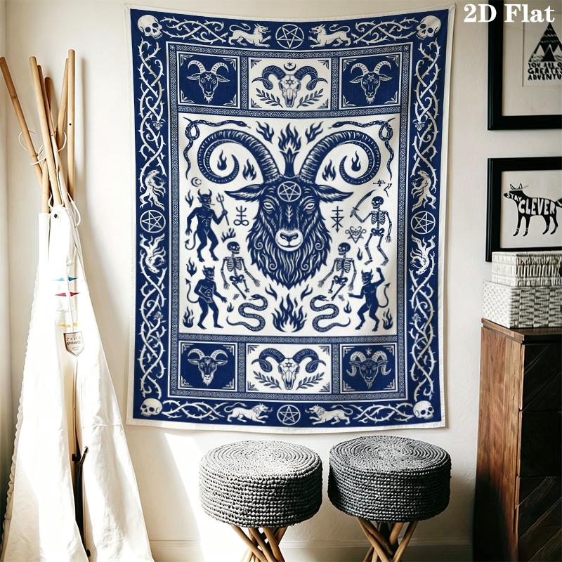 Goat Demon Wall Tapestry Aesthetic Wall Hanging Printed Fabric Blanket Decorative Tapestries for Bedroom Living Room Home Decor