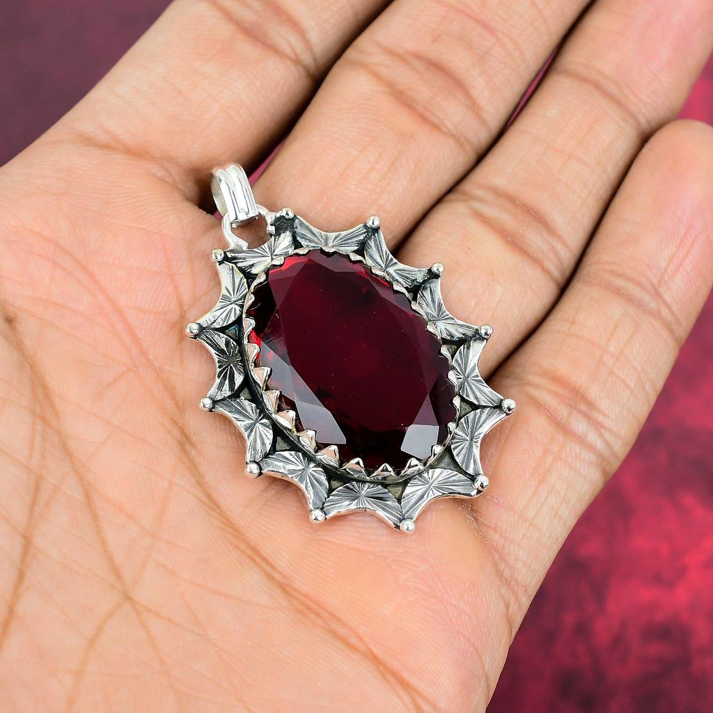 Garnet 925 Katı Gümüş Kolye Ucu, El Yapımı Değerli Taş Kolye Ucu Takı, Eş İçin Hediyeler Yepyeni Kolye Ucu