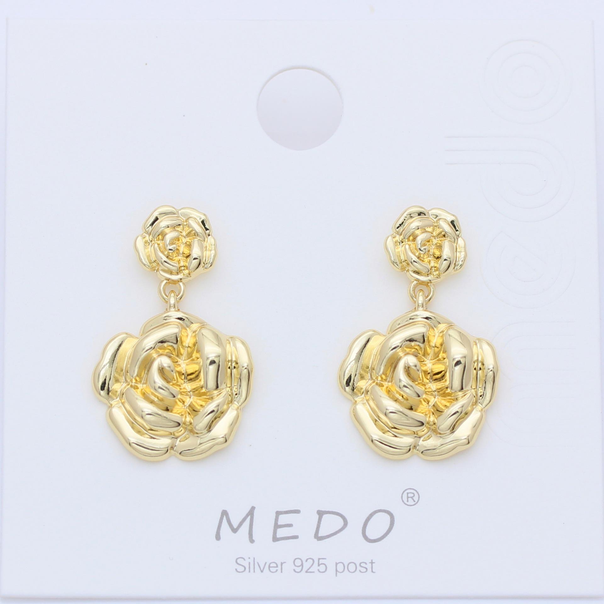 

S925 Silver Floral Rose Stud Earrings with Gold Retention for Women
