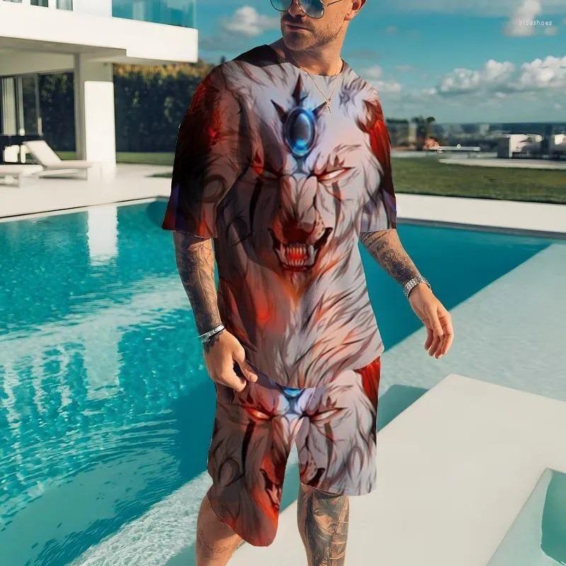 Summer New Men's Animal T-shirt Set 3D Printed Animal Pattern