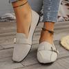 Damen Square Toe Slip-On Weiche Leder Flache Schuhe mit Verstellbarem Riemen Lässiger Komfort Loafer für den Alltag