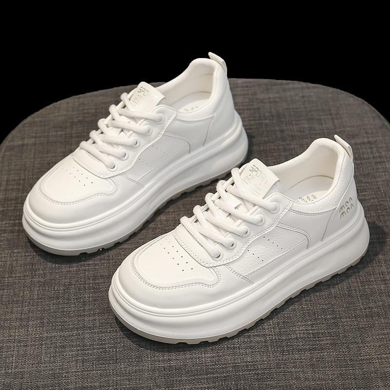 Leather Little White Shoes Women's New Versatile Thick Baseplate Shoes Student Soft-soled Sports Shoes Women