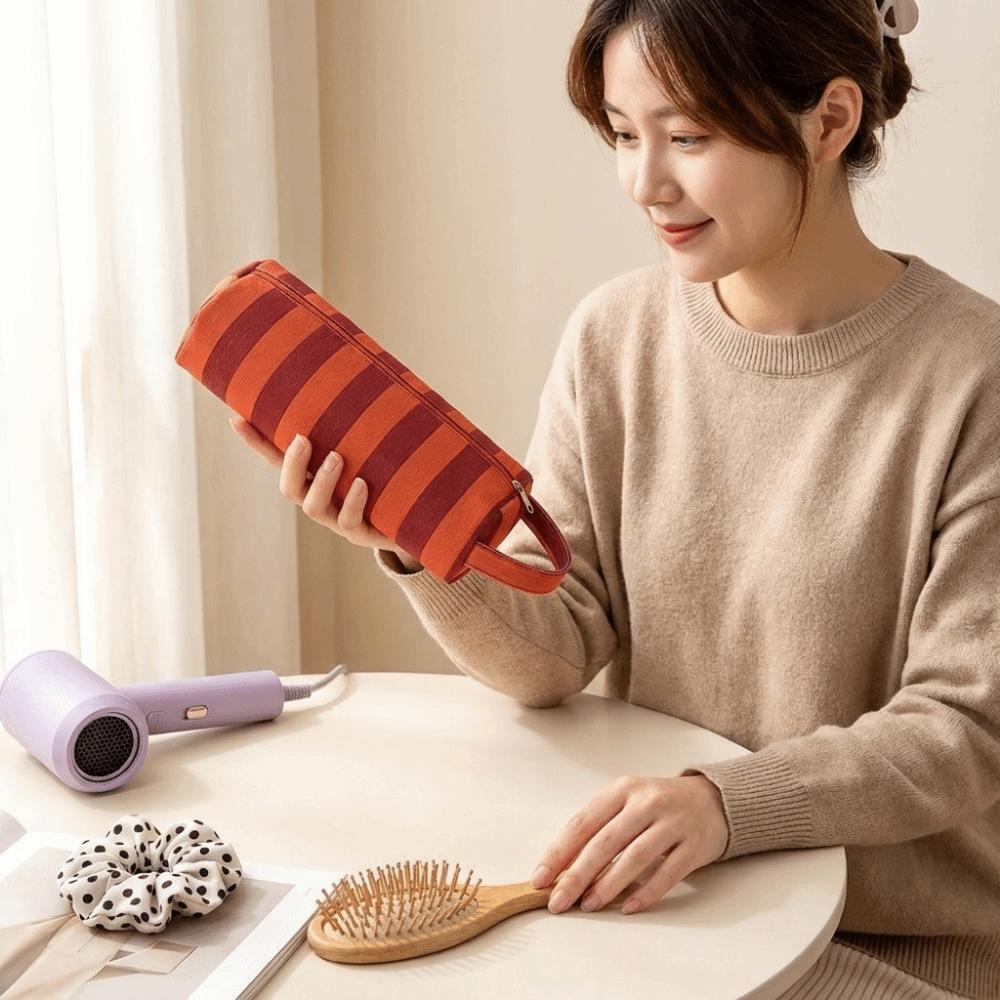 Large Capacity Hair Dryer Storage Bag Dustproof Stripe Design Hair Tool Organizer Pouch Multi-Functional Lightweight