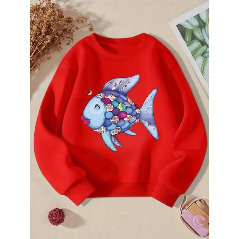Unisex Clothes, Round-neck Pullover Shirt, Girl's Long-sleeved T-shirt, Crewneck Sweatshirt, Cute Print Sweatshirt, Soft Casual Sweatshirt, Easy