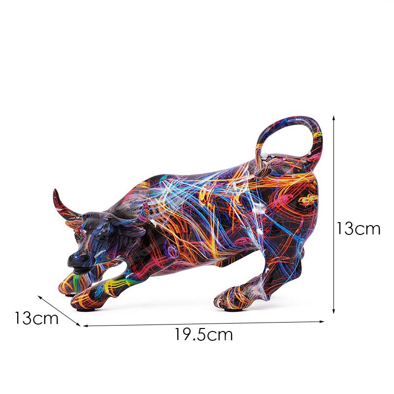Creative Design Water Transfer Print Colorful Wall Street Cow Ornaments Crafts Resin Home Use Living Room Entrance Desk Decoration
