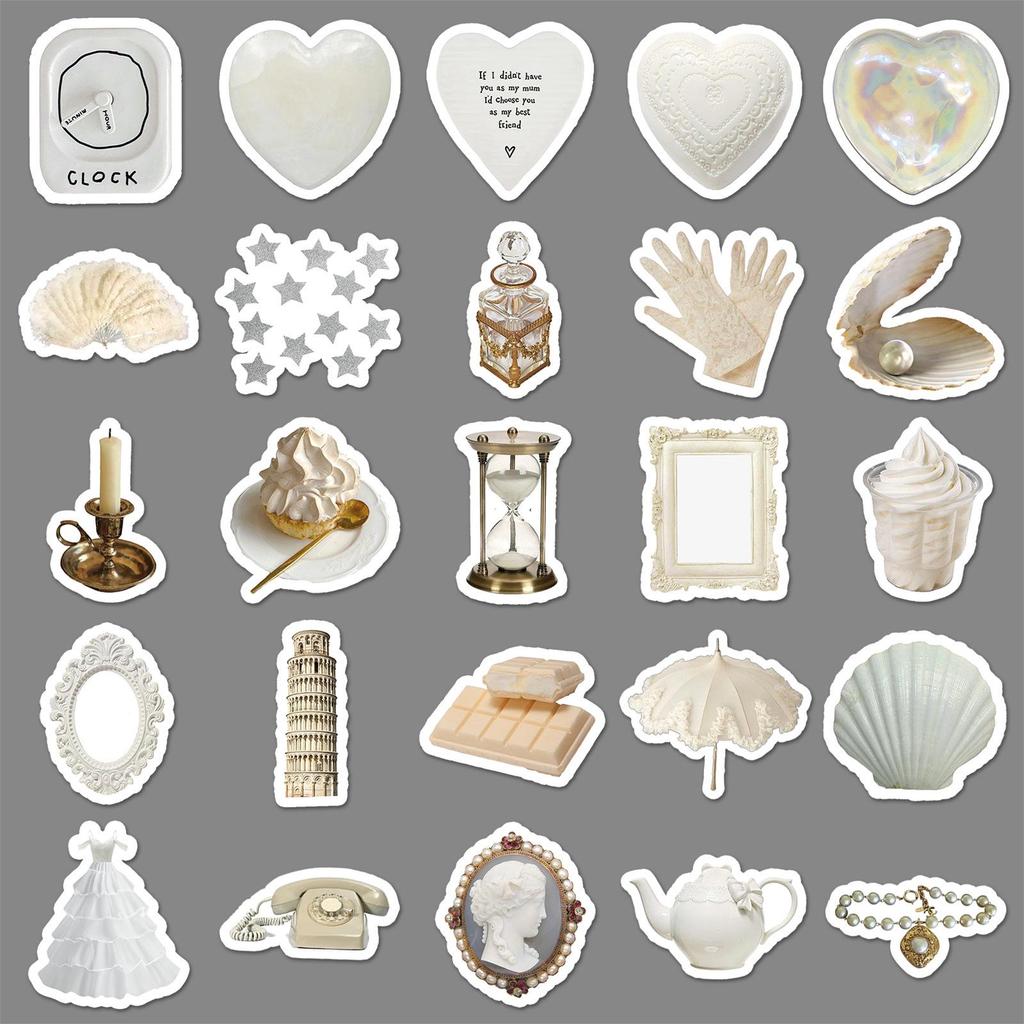 50 White Retro Graffiti DIY Stickers: Waterproof for Phone Cases & Suitcases
