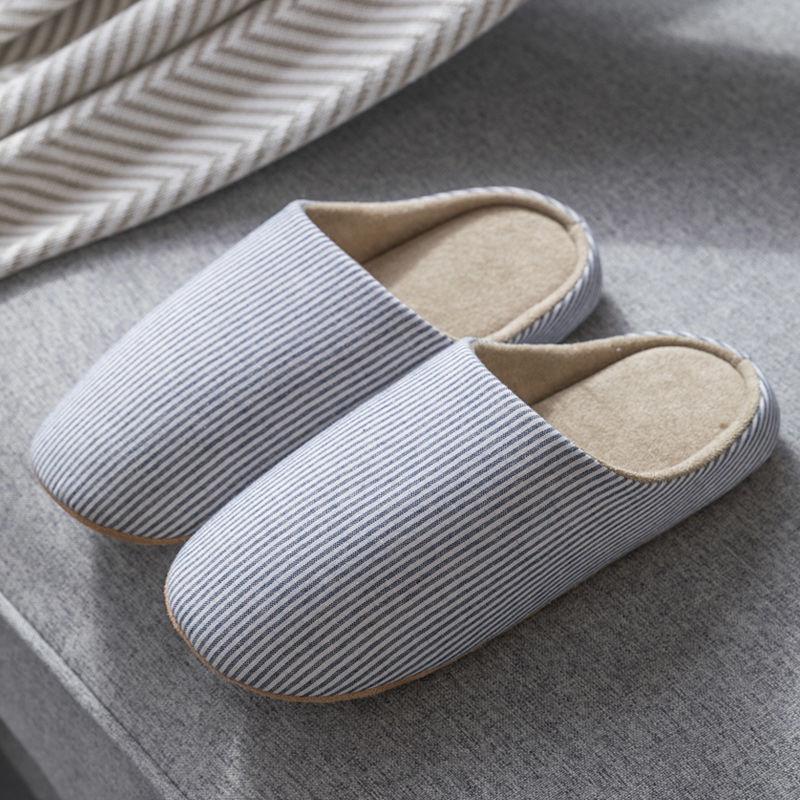 Japanese-style household soft sole non-slip silent wooden floor cotton slippers couple silent plus size home shoes
