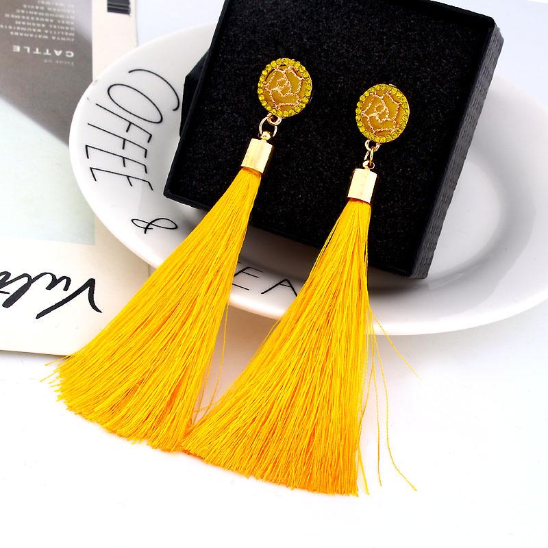 Orecchini con nappa bohémien Orecchini pendenti a goccia lunga in tessuto di seta nero bianco blu rosso per gioielli da donna
