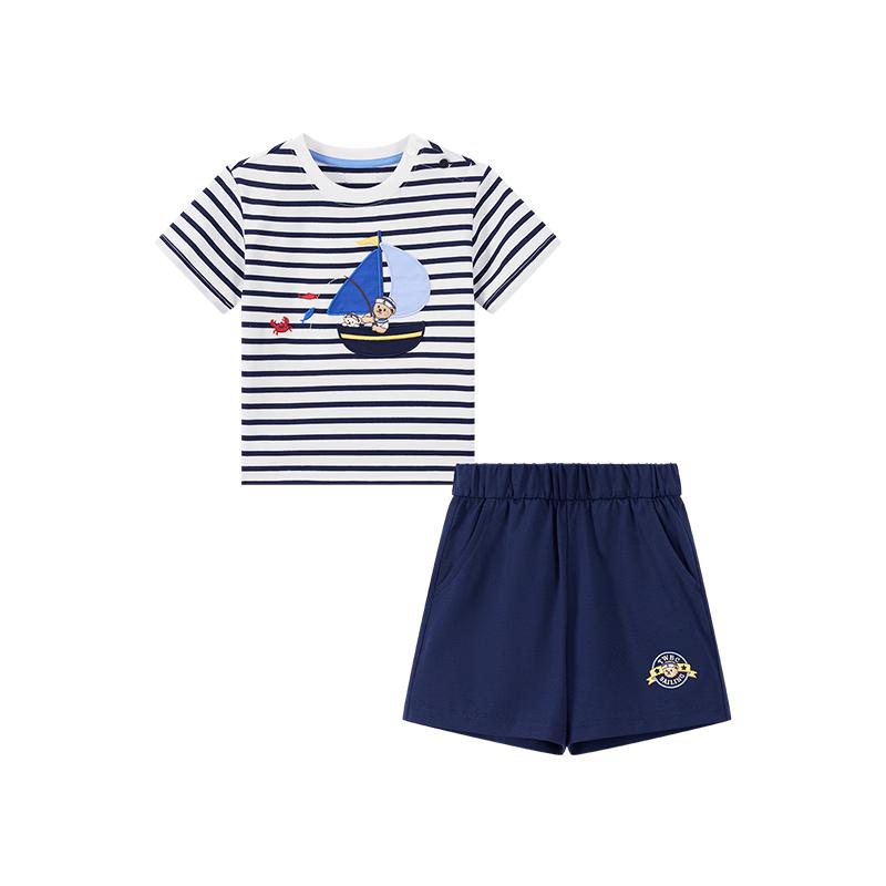 Teenie Weenie Kids Nautical Stripe Short Sleeve & Shorts Set 90