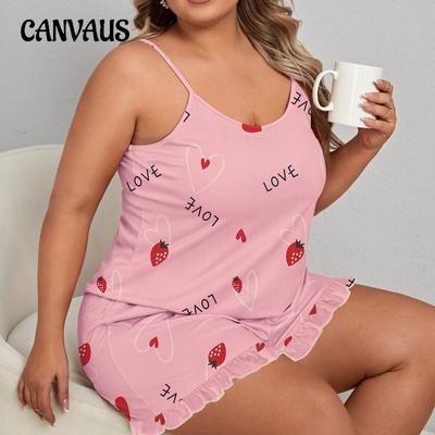 Yaz Kadın Büyük Beden Pijama Takım Elbise Günlük Tatlı Boyundan Bağlamalı Şort Gecelik