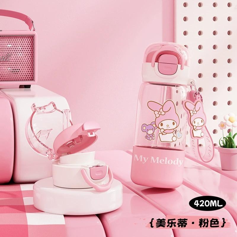 420Ml Genuine Sanrio Transparent Cup Cartoon Kuromi Cinnamoroll Melody Tritan Safe Matrial Water Drink Bottle Gifts For Girls