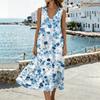 Women’s Sleeveless V Neck Midi Dress with Pockets Floral Print Cotton Linen Split Hem Casual Tank Style