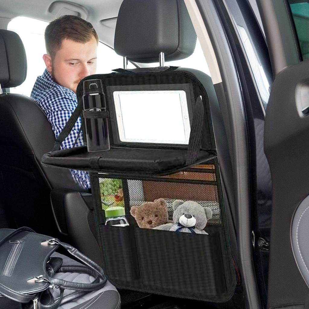 Car Back Seat Organizer with Tablet Holder, Waterproof Kick Mat Storage Bag for Kids Snack Toys for SUV Sedan Truck RV Road Trip
