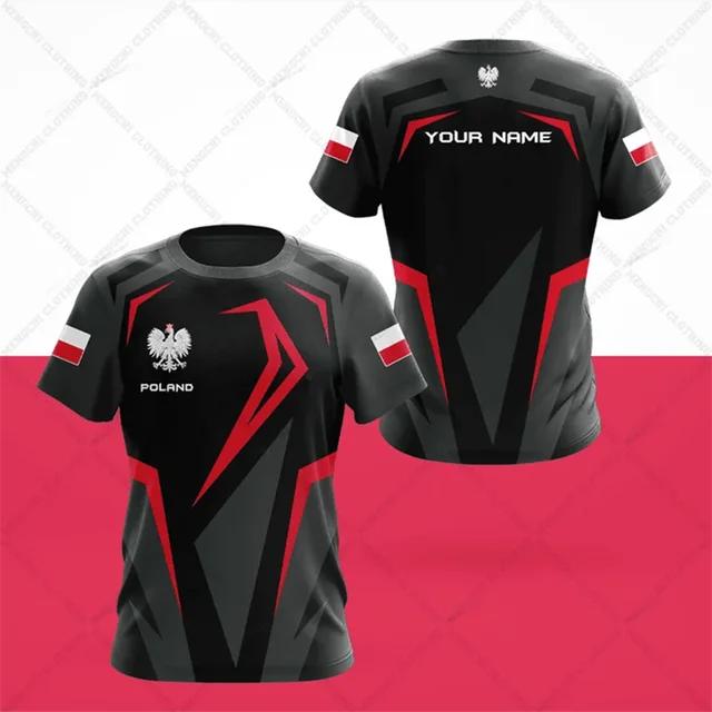Polska flaga odznaka wojownik kamuflaż druk 3D męska koszulka z okrągłym dekoltem z krótkim rękawem ponadgabarytowa luźna modna koszulka sportowa szybkoschnąca