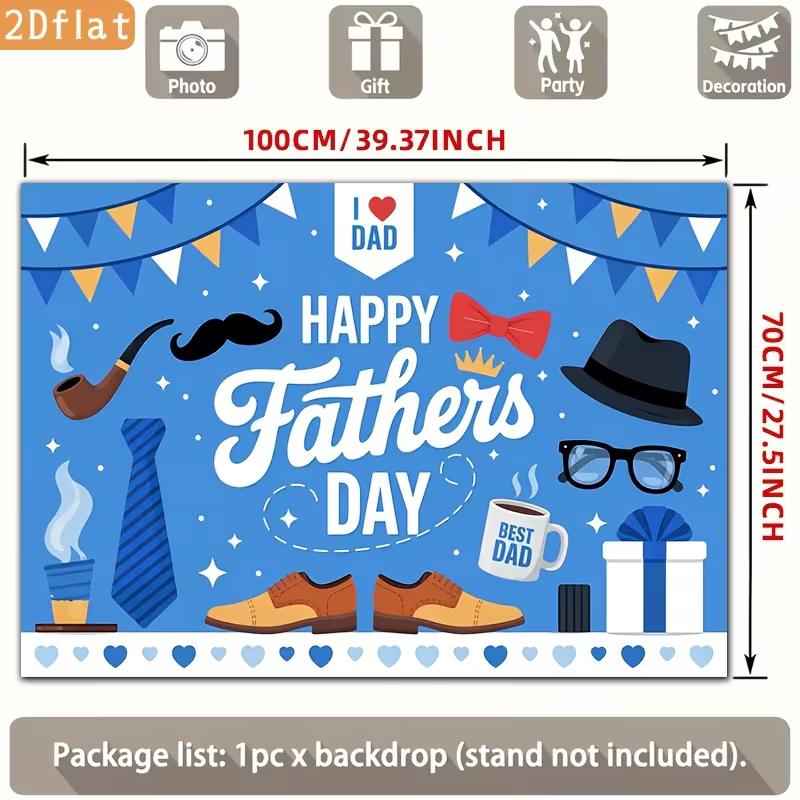 2D Blue Father's Day Backdrop, Gentleman Themed Photo Banner