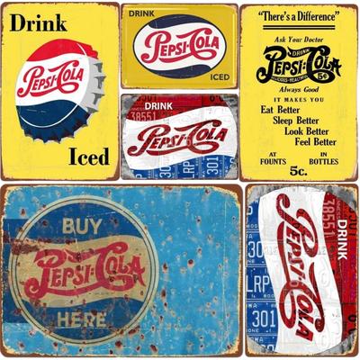 Vintage-Metallblechschilder, Dekor, klassische Pepsi-Kunstposter, Metallblechplakette im nordischen Stil für die Wanddekoration zu Hause, in der Küche, im Club oder in der Kneipe.