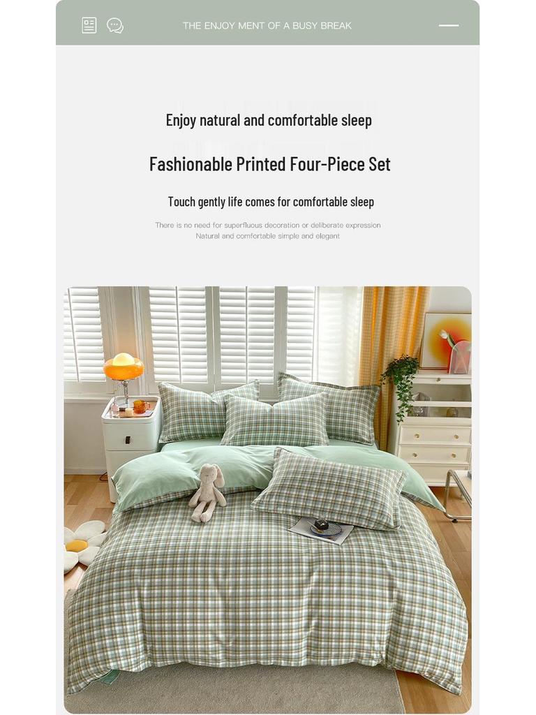 Brushed Cotton Plaid Bedding Set - Includes Duvet Cover, Bed Sheet, and Pillowcase
