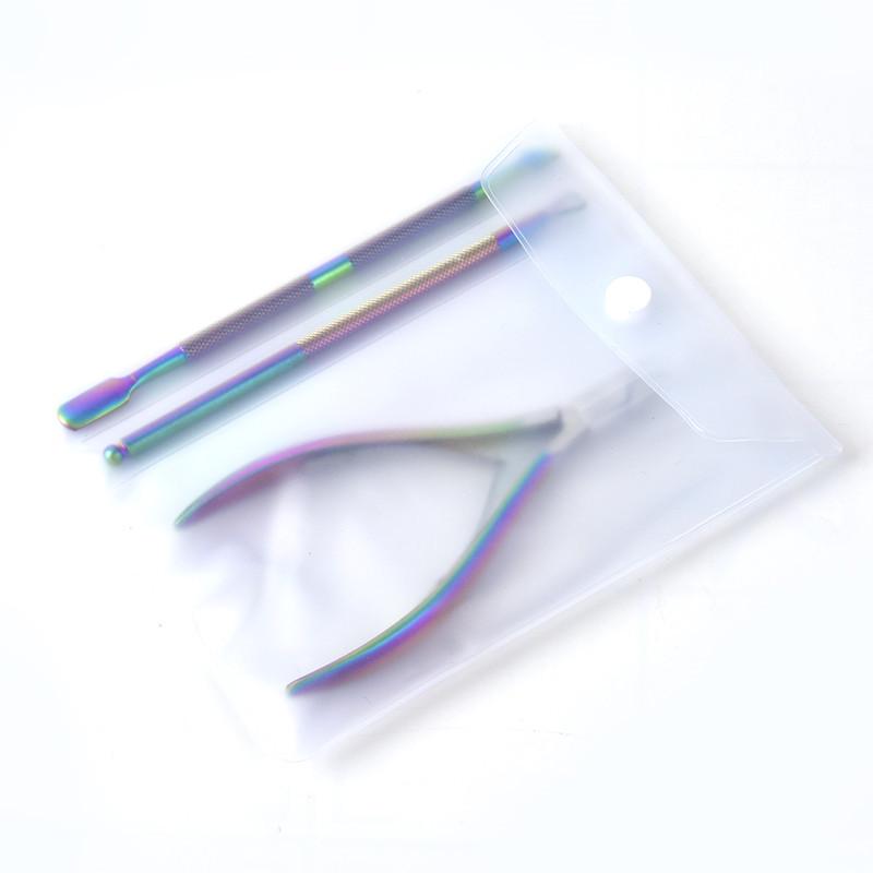 Iridescent Nail Art Manicure Set: Cuticle Nipper, Nail Clippers, Steel Pusher, Cuticle Remover