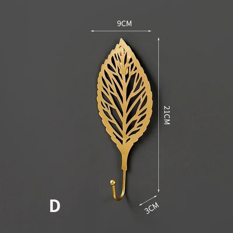 Nordic Style Hooks Gold 1Pc Hanging Storage Rack Wrought Iron Hook Wall Hanger Creative Leaf Shape for Home Bathroom Decoration