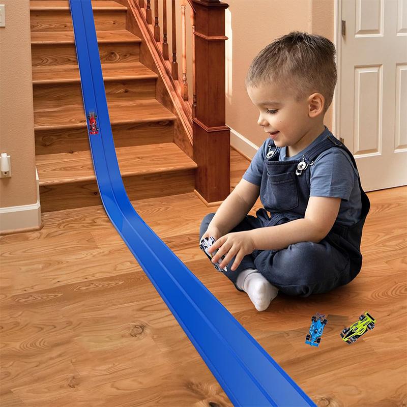 13.5 Ft Flexible Race Track For Kids, Race Car Ramp Track With Suction Cups And 2 Small Racecars